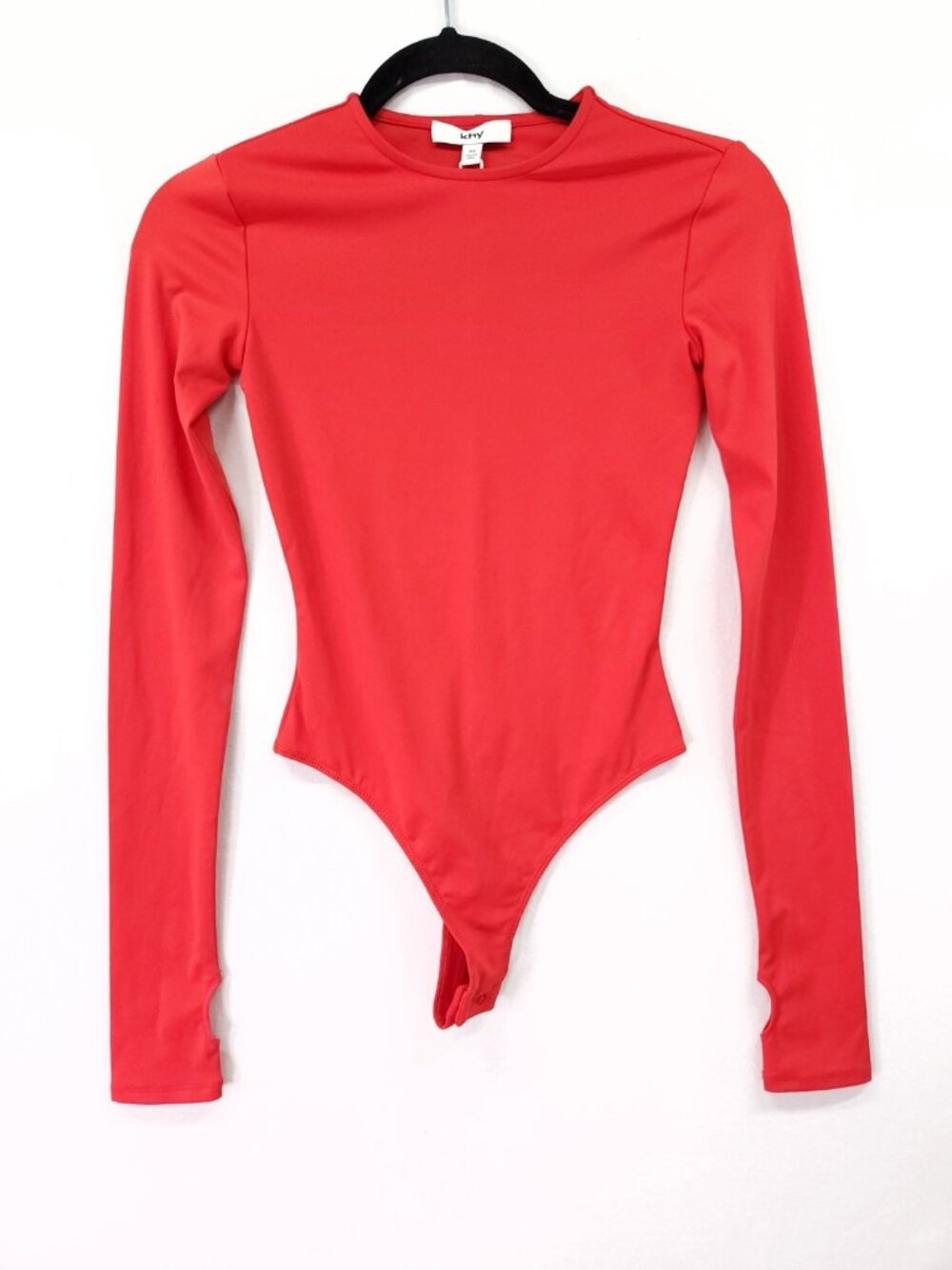 Khy Long Sleeve Thumbhole Crew Neck Bodysuit Red Size XS